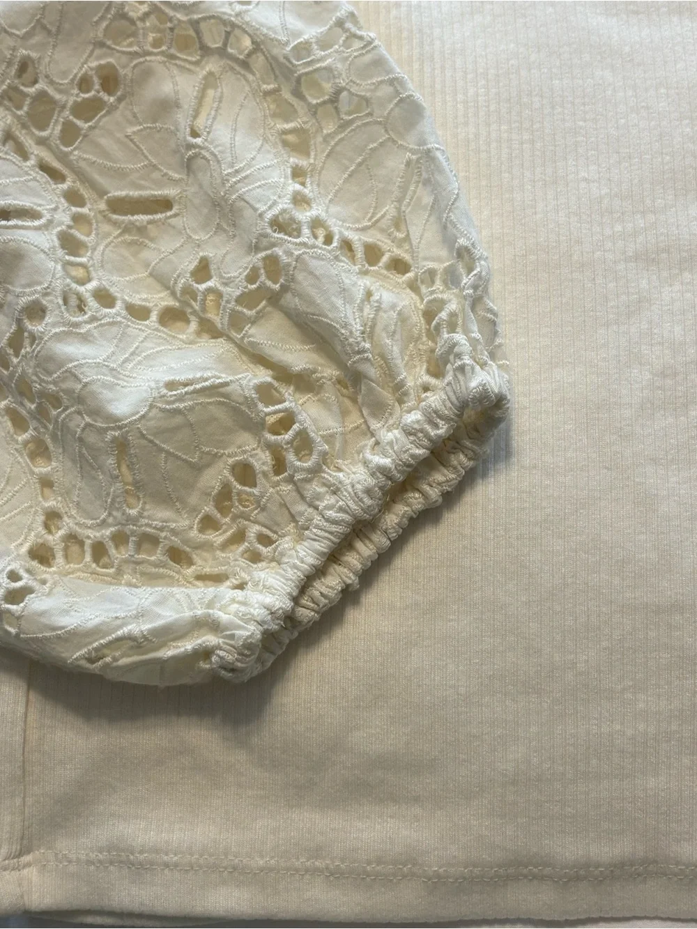 J. Crew Vintage Rib Top with Cotton Poplin Eyelet Sleeve XL Cream Office NWT